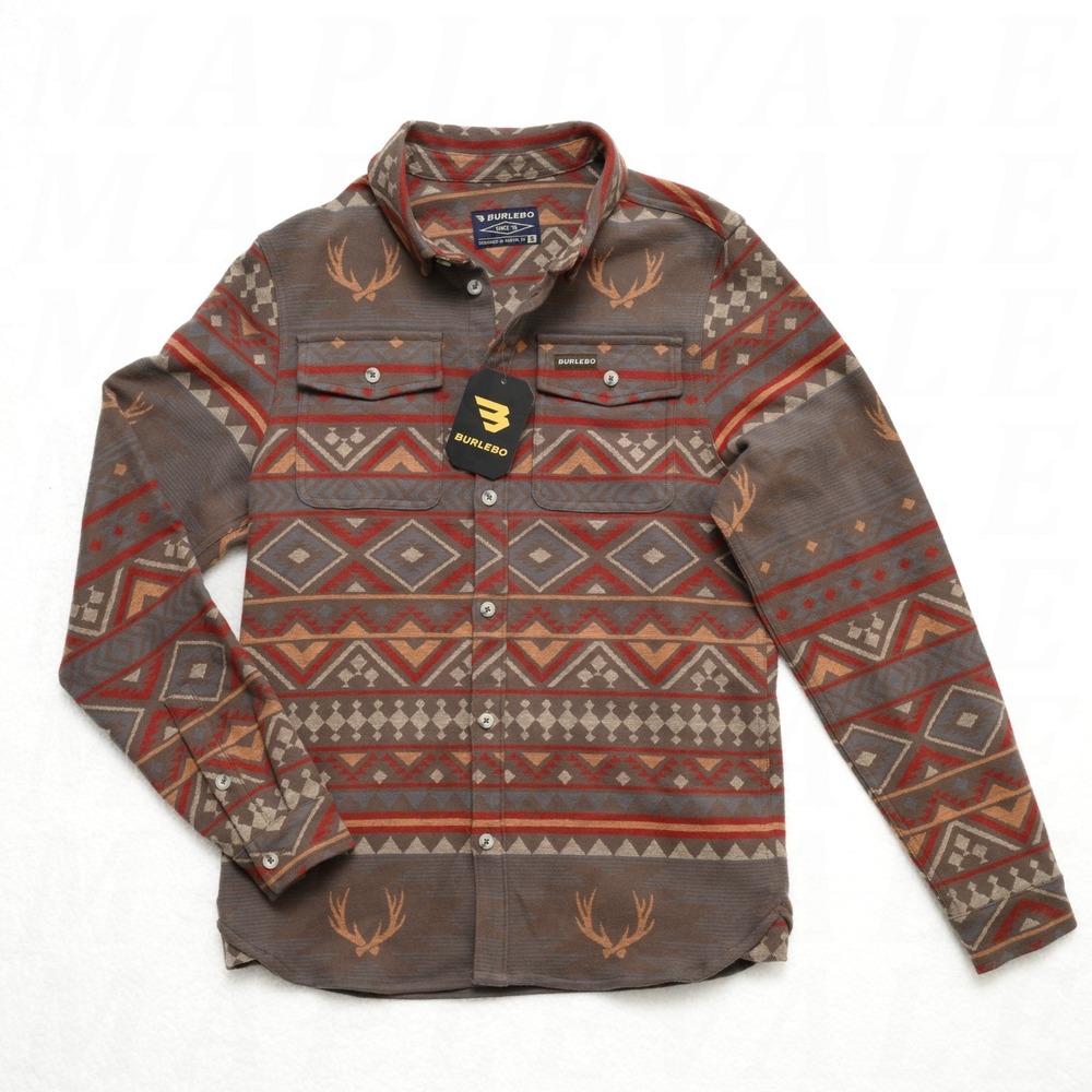 Burlebo Men's S Flannel Shirt Brown Vtg Heavyweight Deer Western Aztec Jacshirt